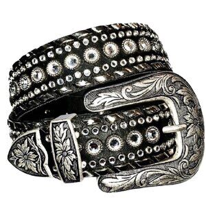 Kippy’s Swarovski Crystal Belt Sz S Cowgirl Western Black Leather Bling Handmade
